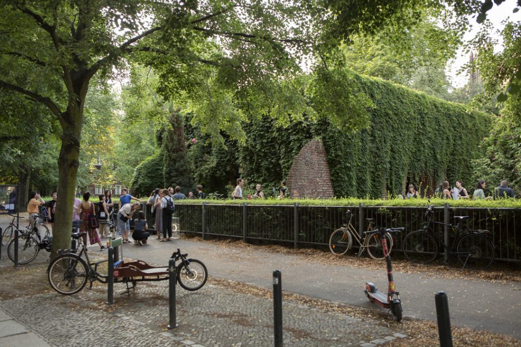 Vine covered brick building