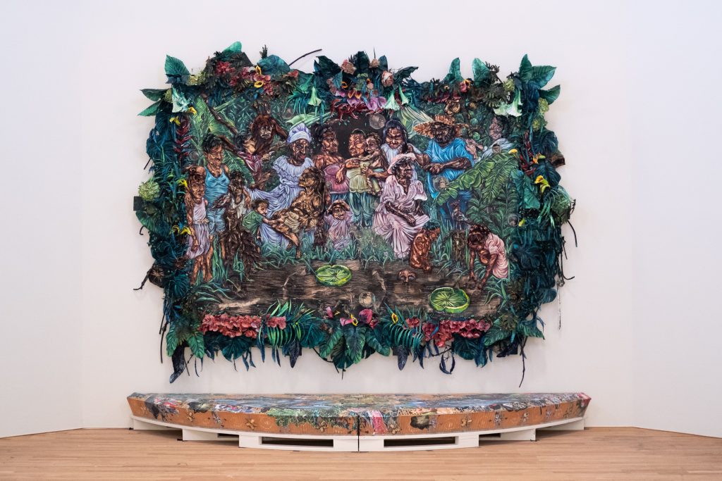 1. Esperanza, Fe y amor. La madre, la hija y la sabiduria Oil paint on burlap, tar, Photy by Justin Livesey courtesy of Collective Bonnefanten_b