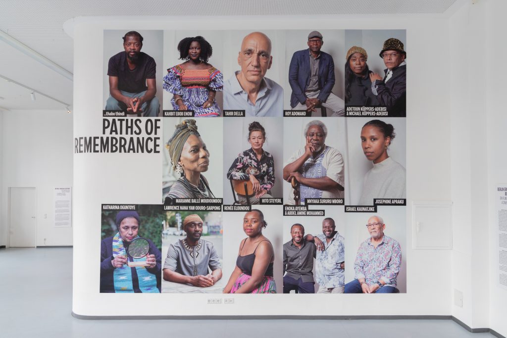 Photos of people of different ages, genders, skin colour on a white wall, alongside the title