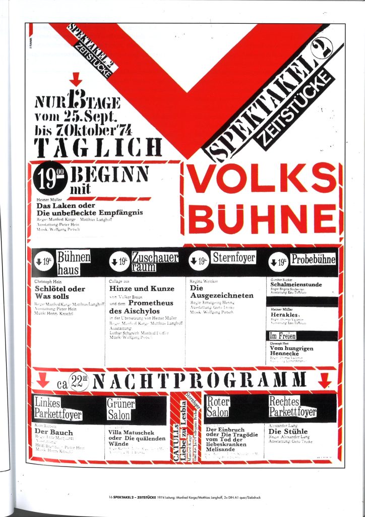 Schwarz-weiß-rot gestaltetes Plakat mit prominentem Buchstabend V