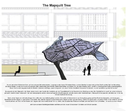 The Mapquilt Tree, Stephanie Imbeau, Wettbewerbsbeitrag 1. Phase Auszug, Kunst am Bau Grundschule Reinickendorfer Straße, Foto: Stephanie Imbeau, 2023